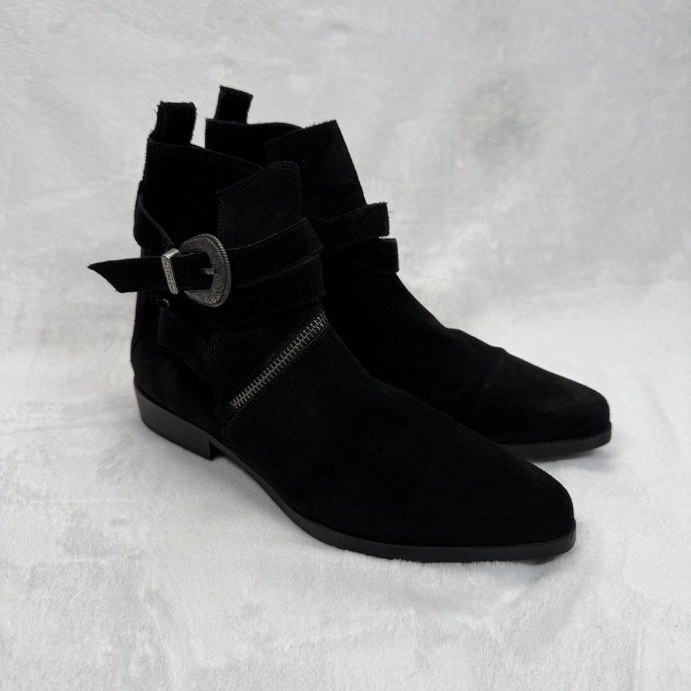 AllSaints Suede Ankle Boots Buckle Accent Pointed Toe Black Size 40 US 9